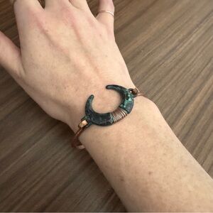 Vintage Copper & Patina Crescent Horn Bangle Bracelet